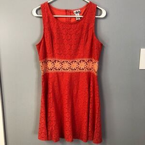 deb coral skater dress cut out mid section daisy lace coral pink and orange s xl